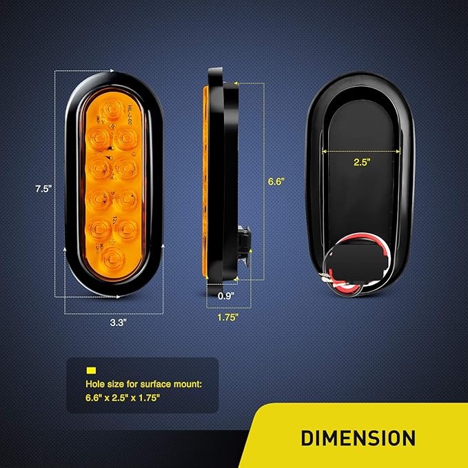 Nilight 6 Inch Oval Amber LED Trailer Tail Lights 2PCS W/Flush Mount Grommets Plugs IP67 Waterproof Turn Signals Lamp for 12V RV Camper Truck Jeep
