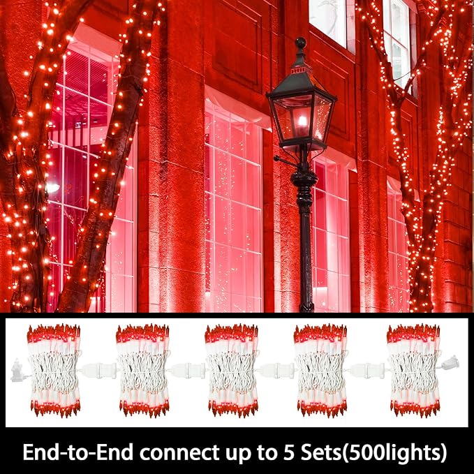 LAMPHOME RED Christmas Lights Set 100 Count 19.6 Feet Incandescent Bulb Mini String Lights for Indoor Christmas Tree Garland Birthday Wedding Party Festival Decoration, White Wire
