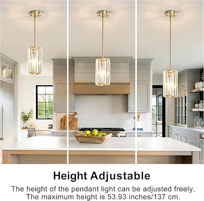 3-Pack Brass Gold Pendant Light Fixtures, Crystal Kitchen Pendant Lighting Over Island,Mini Modern Pendant Lights for Kitchen Island, Dining Room, Hallway, Foyer, Entryways