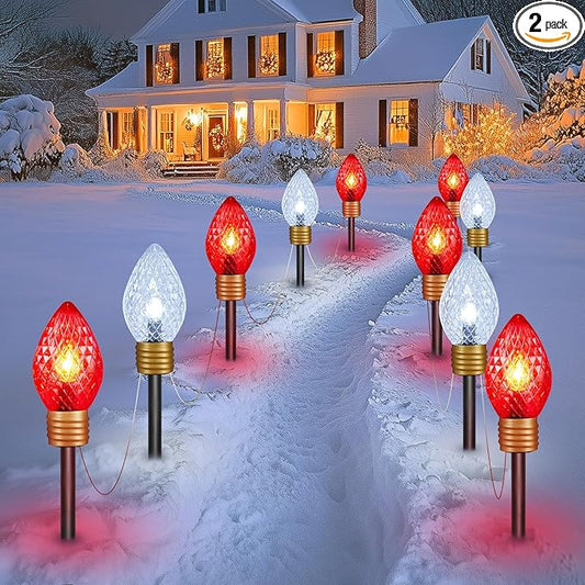 Strawberry Jumbo C9 Christmas Lights Outdoor - 2 Pack Total 17FT 10 LED Jumbo C9 Christmas Pathway Lights Outdoor Decoration for Outside Lawn, Red & Pure White