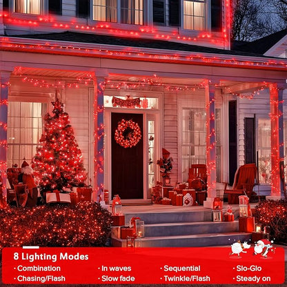 JMEXSUSS 400 LED Red Christmas Lights Indoor Outdoor, 132ft String Lights Plug in with Remote, 8 Modes Twinkle Fairy Light for Tree Room Bedroom Fireplace Patio Party Christmas Decor