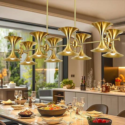 Brass Gold Chandeliers, 16-Light Modern Metal Industrial Dining Room Light Fixture,Farmhouse Chandelier Lighting for Bedroom Living Room Hallway