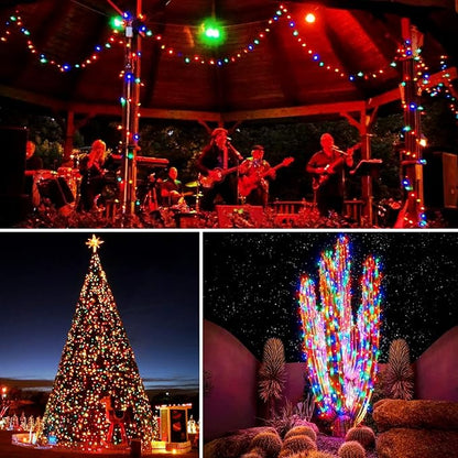 JMEXSUSS 2 Pack Solar String Lights Outdoor Waterproof, Total 400 LED 151FT Solar Christmas Lights Outdoor, 8 Modes Christmas Light for Outside Patio Yard Tree Decorations, White to Multicolor