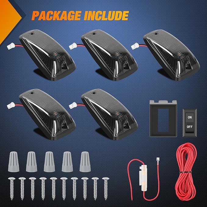 Nilight LED Cab Marker Lights 5 PCS 5 LED Smoke Lens Amber Clearance Roof Running Light Compatible with 1988-2002 GMC Chevrolet C1500 C2500 C3500 K1500 K2500 K3500 Suburban