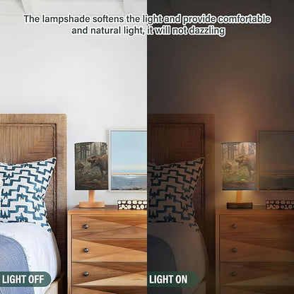 Bedside Table Lamp Forest Dinosaurs Animal Nightstand Lamp with Wood Desk Lamps for Bedroom Living Room Nursery Office Home Decor