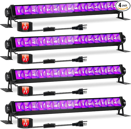 42W Black Light Bar for Glow Party, LED Black Lights with 6ft Cord, Plug, and Switch, Blacklight Bar for Glow in the Dark Party Supplies, Stage Lighting, Neon Party, Halloween Decorations, 4 Pack