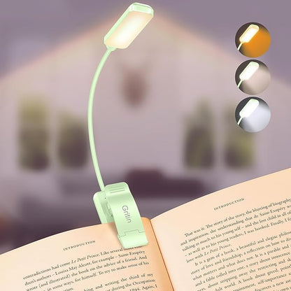 Gritin 9 LED Rechargeable Book Light for Reading in Bed - Eye Caring 3 Color Temperatures,Stepless Dimming Brightness,80 Hrs Runtime Small Lightweight Clip On Book Reading Light -Cyan
