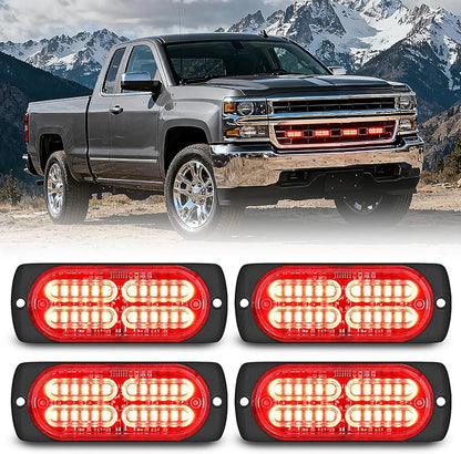 Nilight 4PCS 24LED Emergency Strobe lights 12V 24V Red Surface Mount Grille Hazard Safety Warning Light Sync Feature Side Flashing Marker Flash for Car Truck Campers