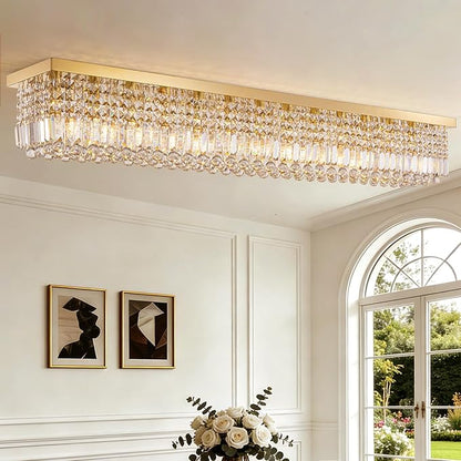 Large Modern Crystal Chandeliers for Dining Room Light Fixture, 13-Light Gold Rectangle Chandelier Ceiling Light for Kitchen Island Living Room, L59 Inch
