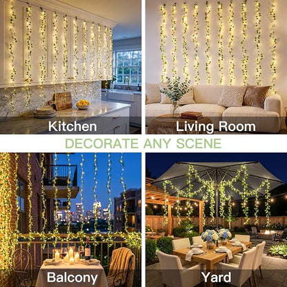suddus 200 LED Vine with Light Plug in, 6.5ft x 6.5ft Ivy Fairy Curtain Lights with Remote, Leaf Fairy Lights for Wall,Bedroom, Dorm, Wedding, Party, Indoor Decor(Warm White)