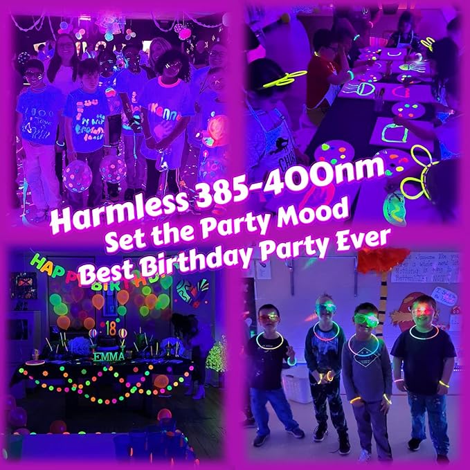 200W IP66 Blacklight Flood Light for Party + 10ft Cable, Waterproof Outdoor LED for Glow in The Dark, Blacklight Party, Christmas, Birthday, Dance, 2 Pack