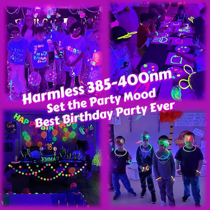 200W IP66 Blacklight Flood Light for Party + 10ft Cable, Waterproof Outdoor LED for Glow in The Dark, Blacklight Party, Christmas, Birthday, Dance, 2 Pack