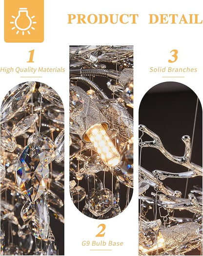 Modern Tree Branch Crystal Chandelier Luxury Silver Crystal Pendant Lighting 47.2" Contemporary 14-Light Chandeliers for Dining Room Kitchen Bedroom Living Room