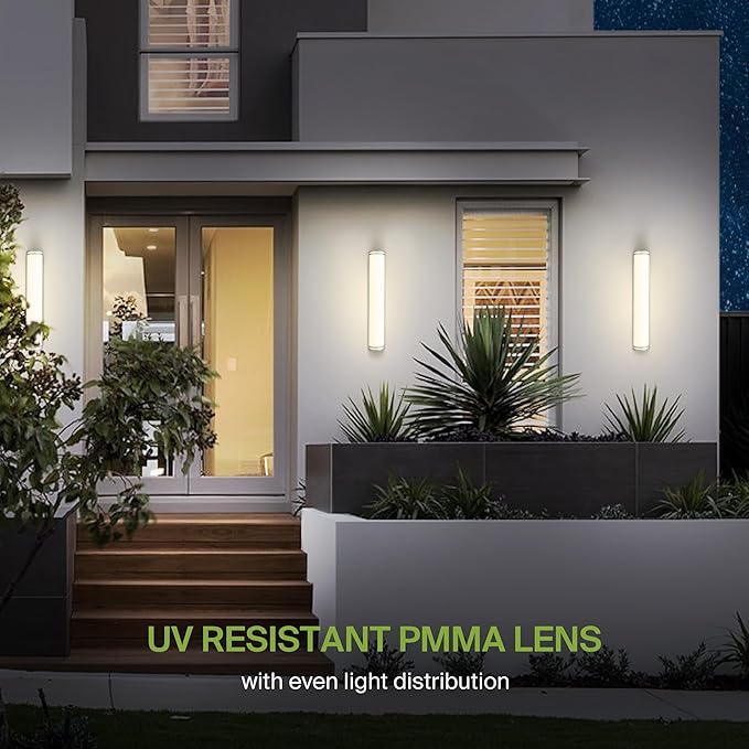 ASD 36 Inch LED Outdoor Sconce Lights - 30W 120-277V 3000K 4000K 5000K Nickel Exterior Lighting Fixtures, Dimmable Exterior Lights for House, Modern Patio Wall Light Fixture ETL 2 Pack