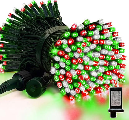 LAMPHOME 66ft Christmas Decorative Mini Lights, 200 LED Green Wire Fairy Starry String Lights Plug in, 16 Lighting Modes for Outdoor Xmas Tree Wedding Party Decoration (Red Green White)