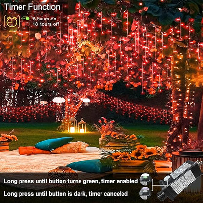 Red Christmas Lights Outdoor, 33ft 400 LED Icicle Lights for Outside Clear Wire Connectable Twinkle Light with 8 Modes Timer Plug in Waterproof for Window Party Wedding Holiday Decorations