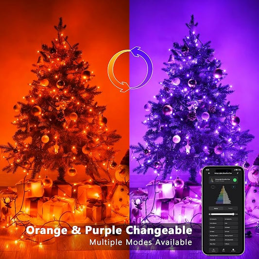 ODEETRONIC Purple Valentine's Day Lights, 98Ft 300LED Smart Color Changing String Lights APP/Voice Control, Music Sync Orange & Purple Fairy Light Waterproof for Christmas Indoor Outdoor Halloween