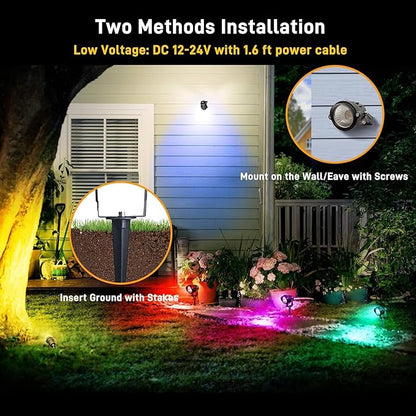 Easter Spot Lights Outdoor Color Changing Landscape Spotlights,12W RGBW LED Outdoor Spotlight for Yard Garden Decor,Waterproof 110V Plug in Landscape Lighting with Remote,4 Packs