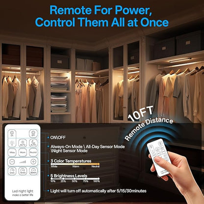 14.2inch Under Cabinet Lighting Wireless,Rechargeable Motion Sensor Light Indoor,3 Colors Dimmable,Magnetic Closet Lights with Remote,Under Counter Lights for Kitchen,Dark Gray 5Pack