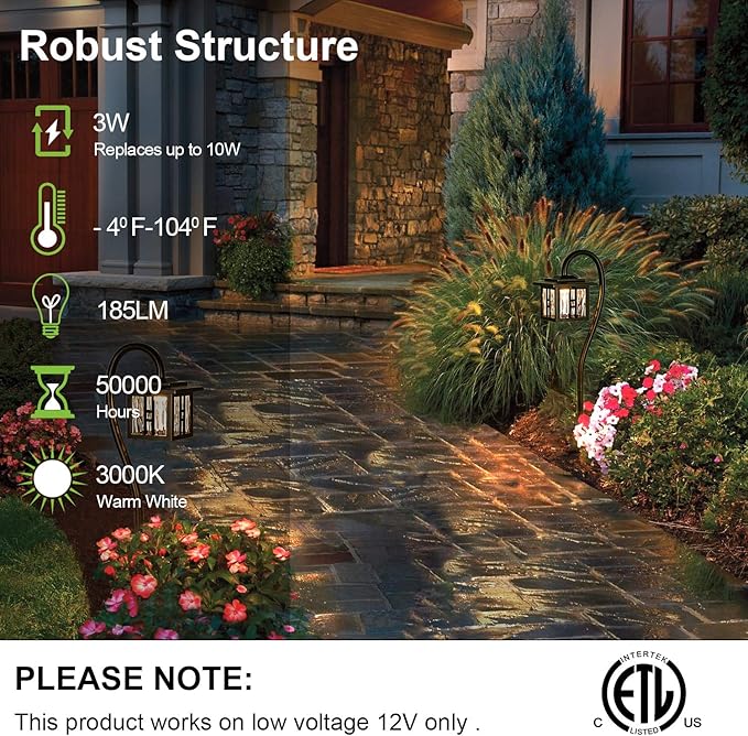 hykolity Low Voltage Pathway Lights 4 Pack, 3W 185LM 12V-15V LED Landscape Lighting, Oil-Rubbed Bronze Outdoor Path Lights, Die-Cast Aluminum Waterproof Walkway Lights for Yard Lawn, ETL Listed
