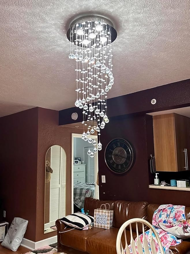 Elegance Spiral Chandelier for Dining Area, Modern Swirl Raindrop Chandelier Light Fixture for Foyer Hallway Crystal Chandeliers for High Ceilings, Modern Hanging Light D15 x H31 of CRYSTOP