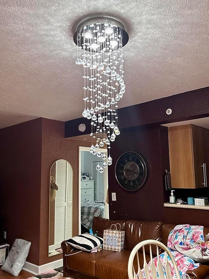 Elegance Spiral Chandelier for Dining Area, Modern Swirl Raindrop Chandelier Light Fixture for Foyer Hallway Crystal Chandeliers for High Ceilings, Modern Hanging Light D15 x H31 of CRYSTOP