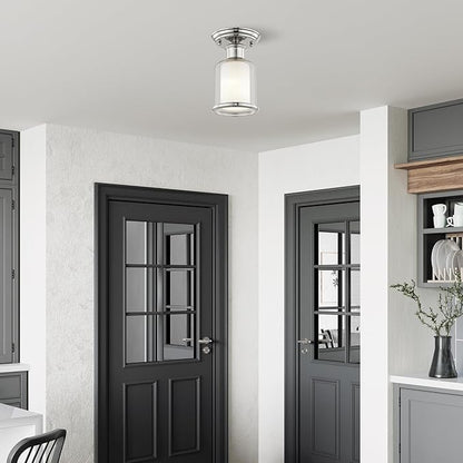 Livex Lighting 40200-35 Restoration One Light Ceiling Mount from Middlebush Collection in Polished Nickel Finish