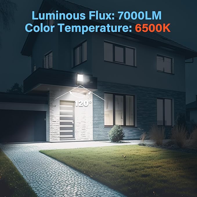 Simple Deluxe 2 Pack LED Flood Lights Outdoor, 70W 7000LM Super Bright Outside Work Light with Plug, IP65 Waterproof, 6500K Floodlight for Garage, Yard, Lawn