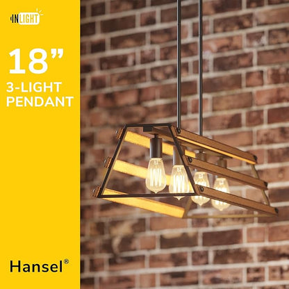 Inlight 34" Wide Farmhouse 4-Light Kitchen Island Pendant Light, Textured Black and Faux Painted Wood Finish, Rustic and Industrial Design Linear Chandelier for Dining Room, IN-0335-4-WD