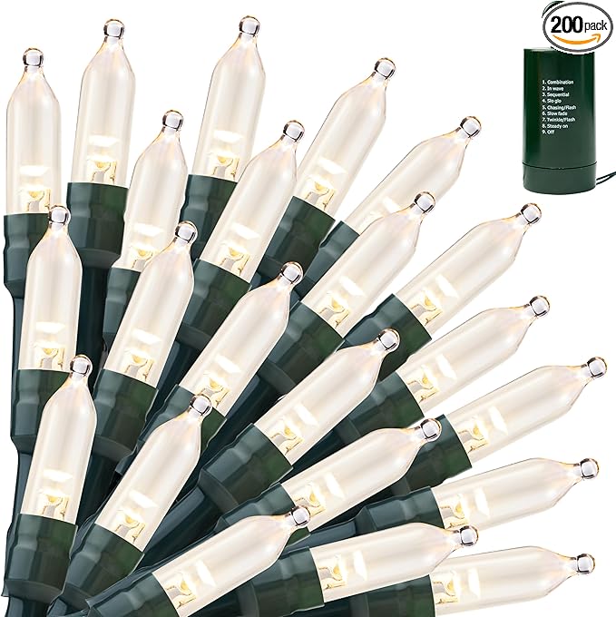 Joiedomi LED Christmas String Lights,200 Count 66.3FT Battery Operated Christmas Tree Fairy Lights with 8 Modes,Multifunction Green Wire for Xmas Decor Party Holiday House,Warm White