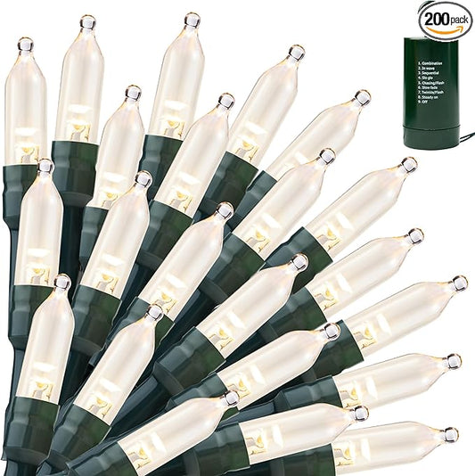 Joiedomi LED Christmas String Lights,200 Count 66.3FT Battery Operated Christmas Tree Fairy Lights with 8 Modes,Multifunction Green Wire for Xmas Decor Party Holiday House,Warm White
