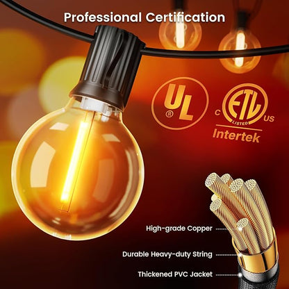 OHLUX Outdoor String Lights, 150FT Patio Lights with 70+2 Dimmable Plastic LED G40 Bulbs, 2200K Waterproof Connectable Hanging String for Backyard Cafe Porch Deck E12 Base