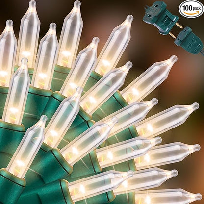 LAMPHOME 100 Count Clear Christmas Lights - 20 ft Ultra Bright White String Lights with Green Wire for Indoor and Outdoor Use, Christmas Trees, Holidays Party Patio Wedding and Garden