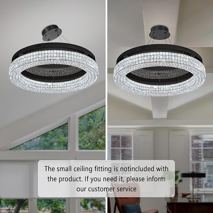 ykolupty 32'' Modern Chandeliers for Living Room Crystal Chandelier Flush Mount Ceiling Light Fixture for Dining Room Living Room Bedroom Dimmable 2700-6000K (Black Chandelier)