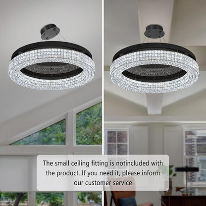 ykolupty 32'' Modern Chandeliers for Living Room Crystal Chandelier Flush Mount Ceiling Light Fixture for Dining Room Living Room Bedroom Dimmable 2700-6000K (Black Chandelier)