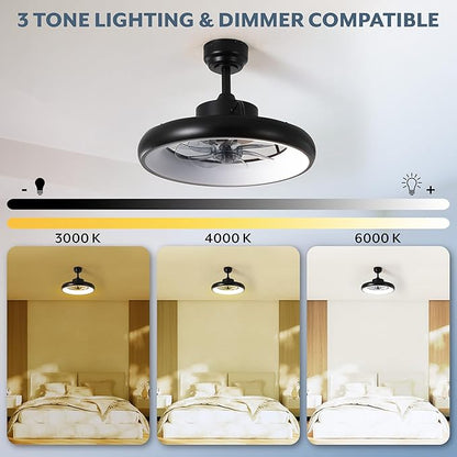 Oval AIR Loren 20" Small Smart Ceiling Fan with Light, Semi Flush Mount, Quiet 6-Speed Reversible Motor, Dimmable LED, Adjustable CCT, App & Remote Control, Modern, Black AIR8002B