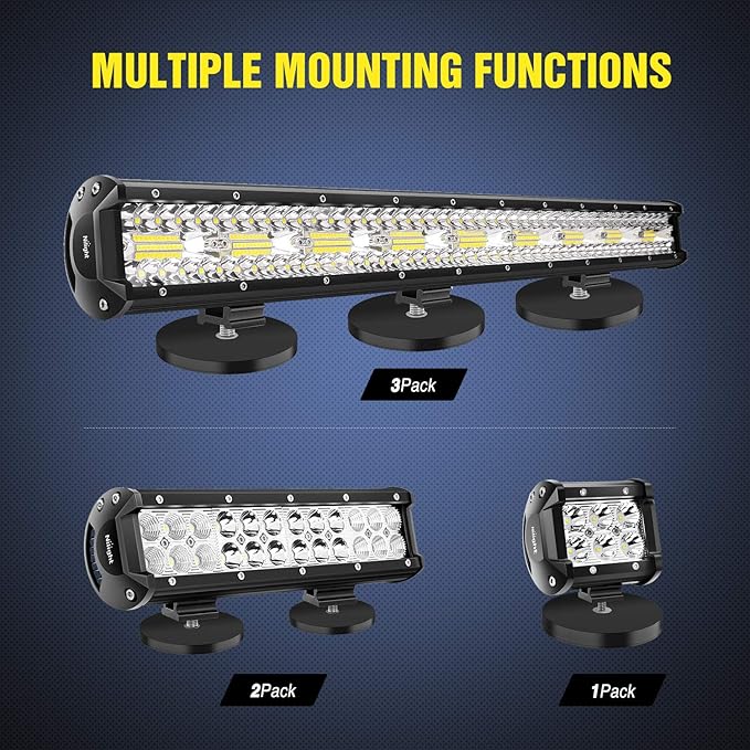 Nilight 2PCS Magnetic Base LED Light Bar Mounting Brackets, Powerful Sucker Holder for Bottom-Mounted Offroad Work Auxiliary Lamps Mounts on Hood A-Pillar