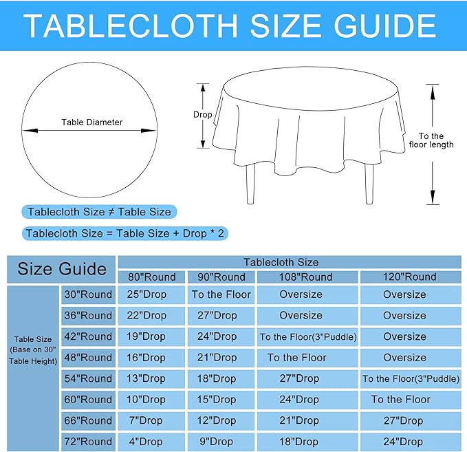 Hiasan Round Linen Tablecloth 90 Inch - Wrinkle and Stain Resistant Washable Polyester Fabric Table Cloth for Dining Room Kitchen Party, Grey