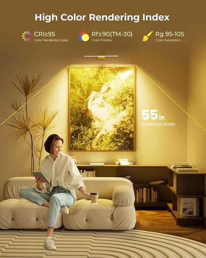 Picture Light for Wall with Remote, Picture Lights Battery Operated Rechargeable 12000mAh, 3 Colors & 3 Timers, Brightness Dimmable for Gallery Poster Frame Painting Photo Art Display (Gold, 1 Pack)