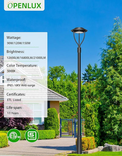 10 Pack LED Post Top Light ETL Listed 150W 120W 90W Adjustable Outdoor Pole Lights with Photocell IP65 Waterproof Post LED Fixture 5000K for Garden Yard Street Lighting