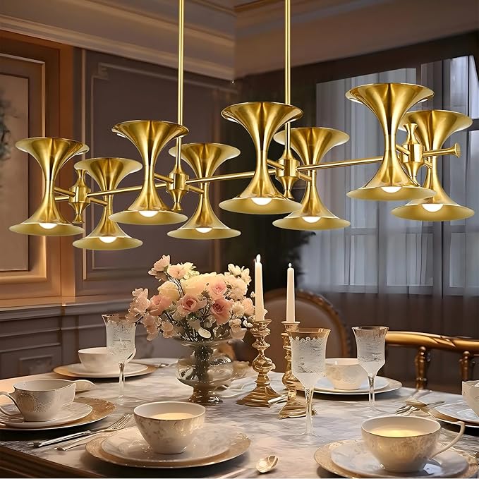 Brass Gold Chandeliers, 16-Light Modern Metal Industrial Dining Room Light Fixture,Farmhouse Chandelier Lighting for Bedroom Living Room Hallway