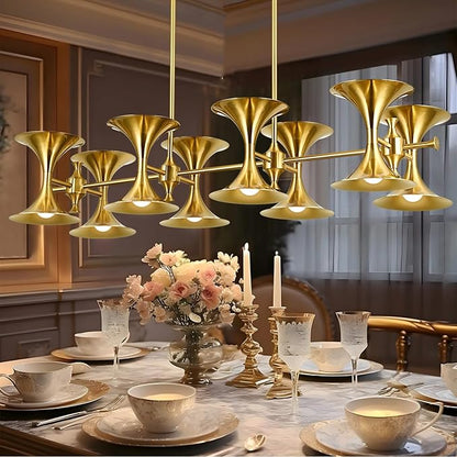 Brass Gold Chandeliers, 16-Light Modern Metal Industrial Dining Room Light Fixture,Farmhouse Chandelier Lighting for Bedroom Living Room Hallway