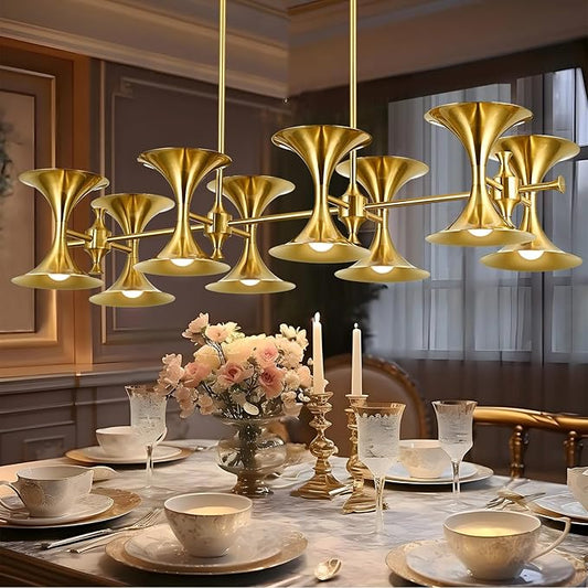 Brass Gold Chandeliers, 16-Light Modern Metal Industrial Dining Room Light Fixture,Farmhouse Chandelier Lighting for Bedroom Living Room Hallway