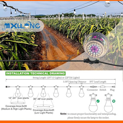 Grow Light Bulbs LED Growth Bulb A25, Full Spectrum Plant Light E26 Base 15W, houseplant Growting lamp, Seed Start, Greenhouse Indoor or Outdoor (Grow Bulb (6 Lights and Cord))