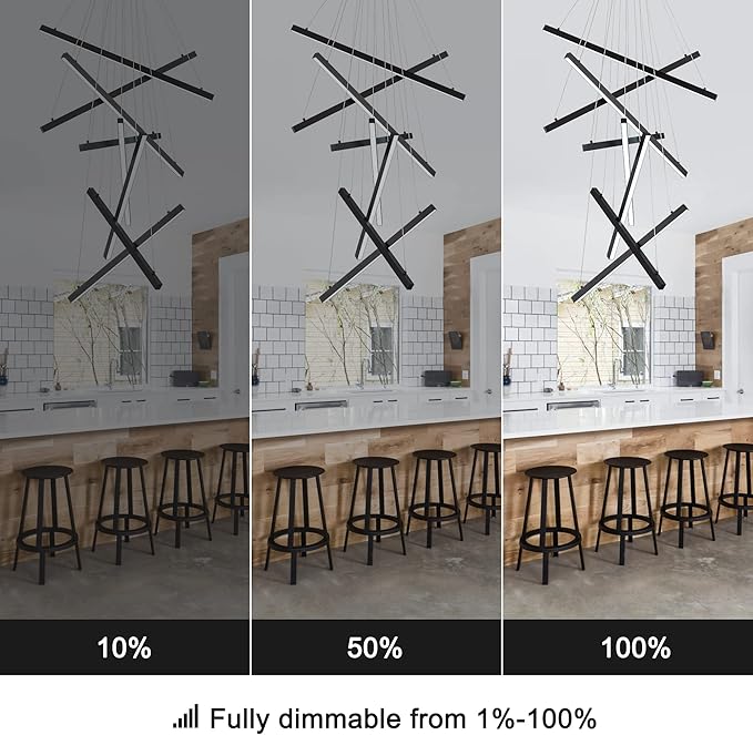 Modern Led Chandelier, High Ceiling Chandelier, Linear Chandelier 8 Lights Black Dimmable Large Pendant Light 98.4" for Living Room Staircase Entry Foyer Lobby Office Duplex 6000K Cool White