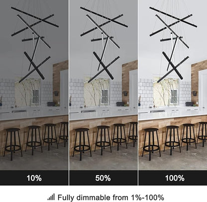 Modern Led Chandelier, High Ceiling Chandelier, Linear Chandelier 8 Lights Black Dimmable Large Pendant Light 98.4" for Living Room Staircase Entry Foyer Lobby Office Duplex 6000K Cool White