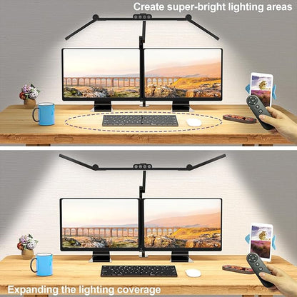 Micomlan Desk Lamp with Clamp, Architect Led Desk Lamp for Home Office with Remote Control, 24W Ultra Bright Auto Dimming Computer Light Adjustable Table Light for Working Workbench (Remote)