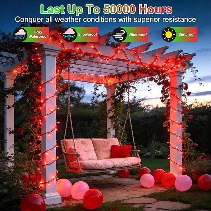 470FT 1500LED Valentine Lights Indoor Outdoor, 12 Modes Red Valentines Day Decorations with Timer Dimmable, Waterproof Green Wire Christmas Lights for Tree Xmas Patio Fence Balcony Garden Party