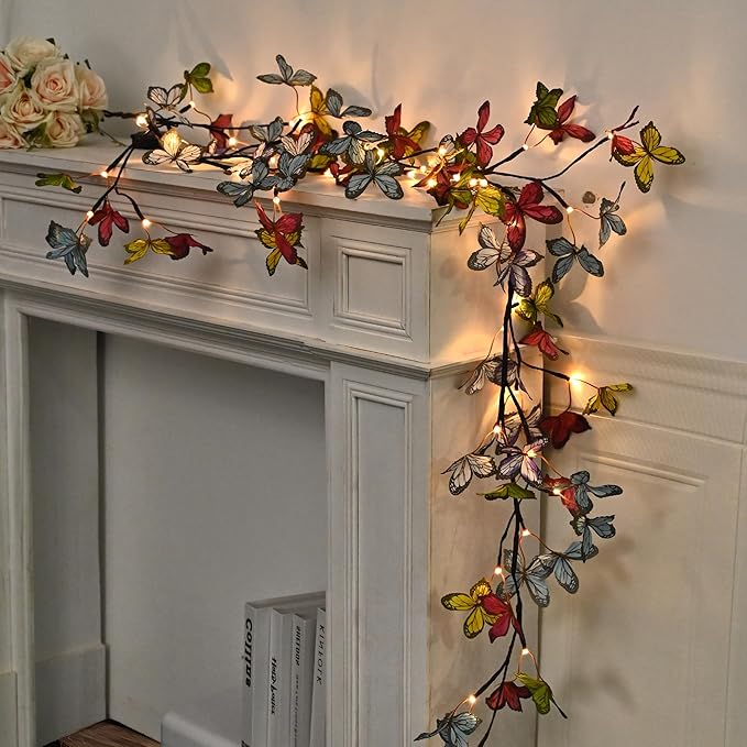 Bexdir Lighted Willow Vine 6FT, Enchanted Willow Vine Lights Battery Operated with Butterfly Decoration Plug in, Vine Lights for Wall Chirstmas Holiday Fireplace Decor