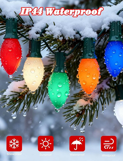 C9 LED Christmas Lights,25FT Vintage C9 Multicolor Christmas Lights Outdoor with 26 Colorful Ceramic LED Bulbs,Connectable Waterproof Light for Outdoor Christmas Decorations Tree Garden Gar
